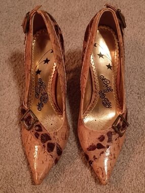 naughty monkey Pointed Toe Heels Cork and Animal Print Accents